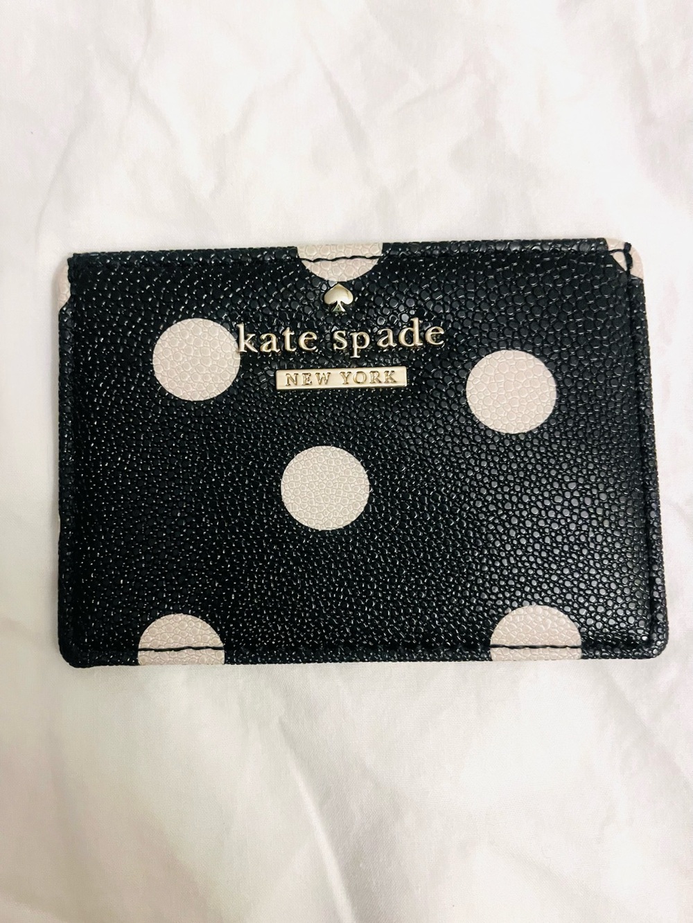 Kate Spade Black and Cream Polka Dot Card Case Gold Tone Hardware